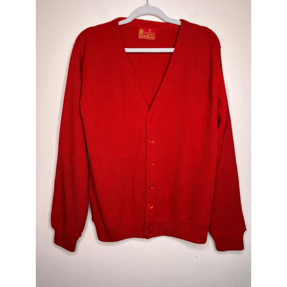 1960s Sears Kings Road Christmas Red Orlon Grandpa Cobain Rockabilly Cardigan M